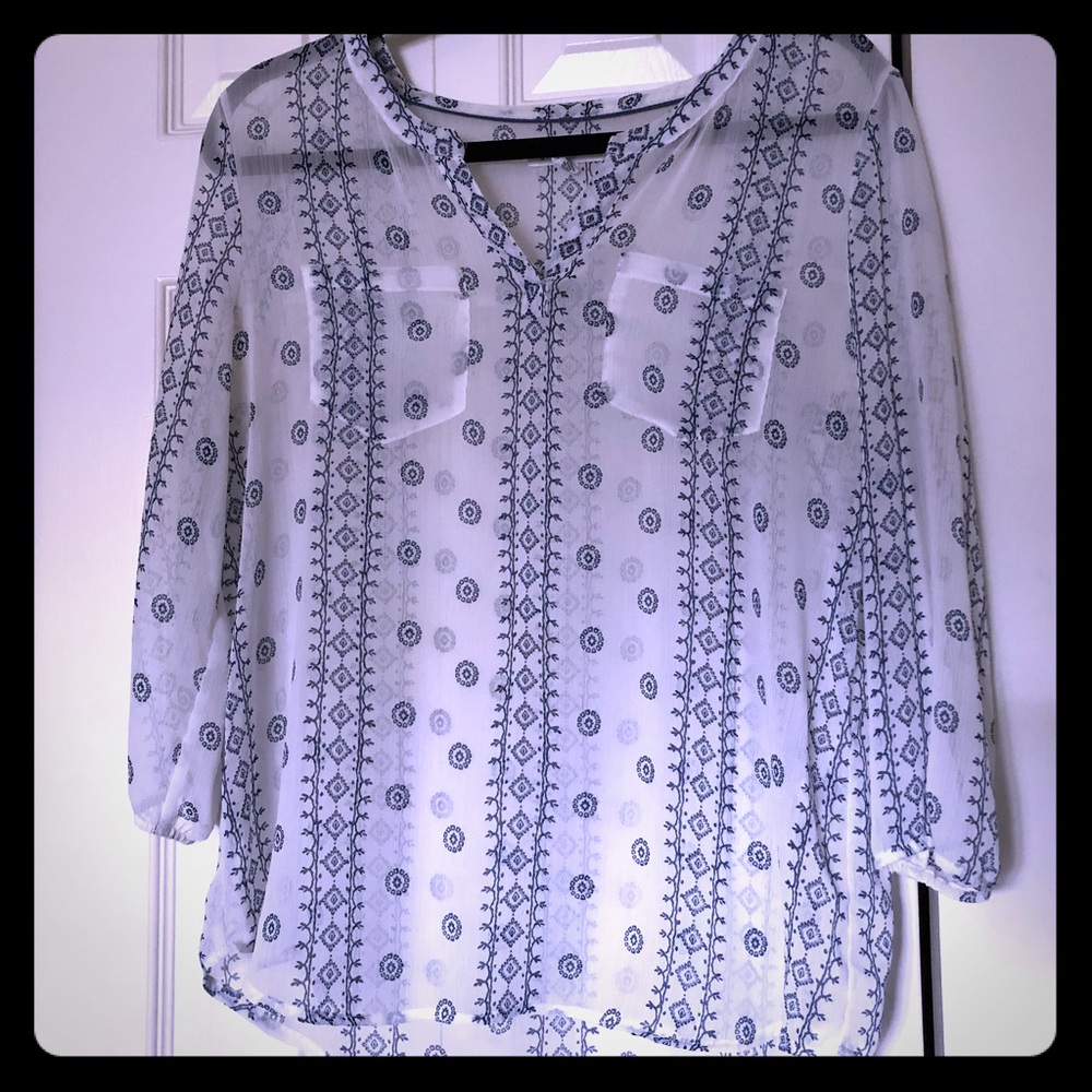 White and blue sheer top